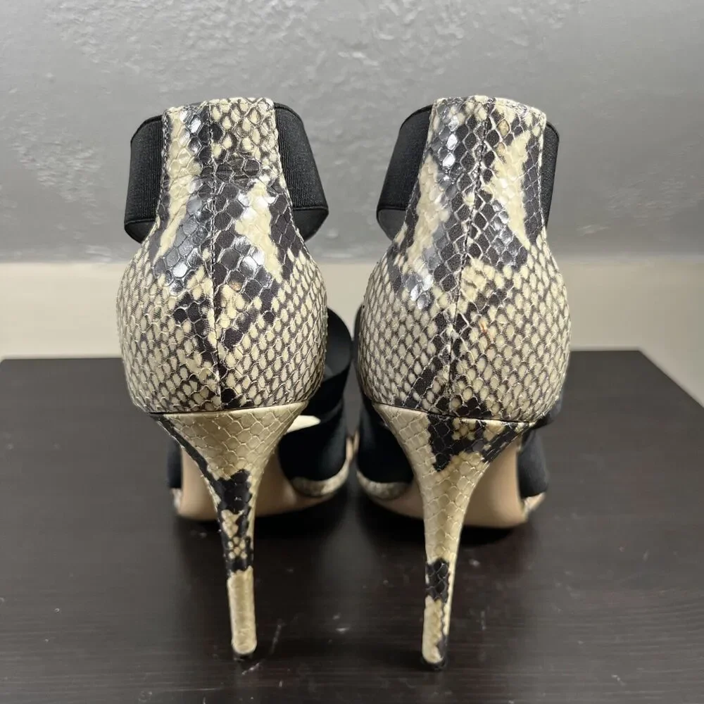 M. Gemi Black/snakeskin Strappy High Heels Sandals Leather Womens Size 38 Europe